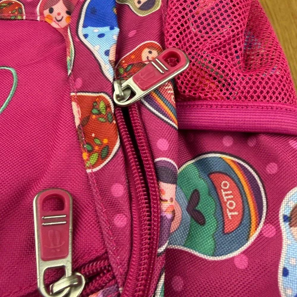 Totto Kids Pink Matryoshka Nesting Doll Print Backpack School Bag Travel